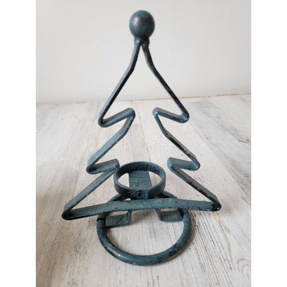Rustic metal blue tree candle tea light holder Xmas figure - Picture 5 of 8
